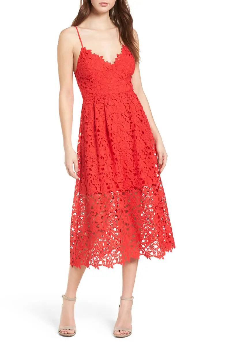 Best Red Dress How To Wear A Red Dress Lace Midi Dress ASTR THE LABEL Paris Chic Style 5