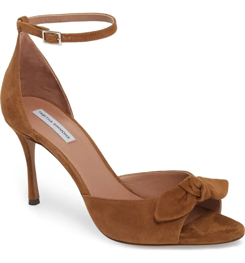 What Color Shoes To Wear With A Red Dress Brown Shoes Mimmi Bow Ankle Strap Sandal TABITHA SIMMONS Paris Chic Style 7