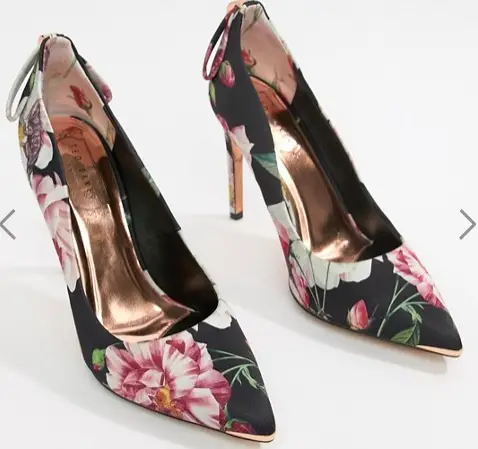 What Color Shoes To Wear With A Red Dress Floral Shoes Ted Baker Floral Heeled Court Shoes Paris Chic Style 1