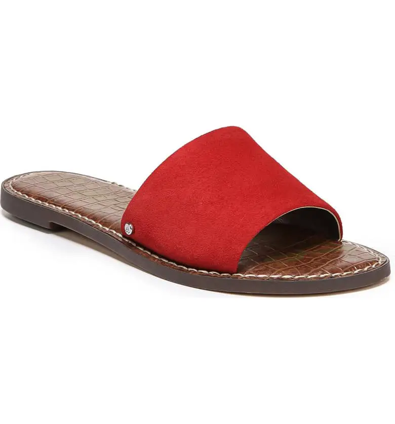 What Color Shoes To Wear With A Red Dress Red Shoes Gio Slide Sandal SAM EDELMAN Paris Chic Style 4