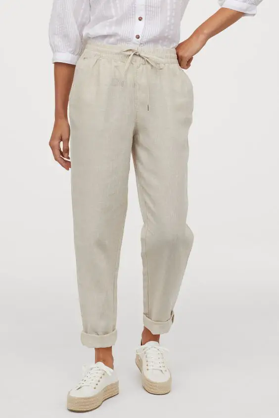 Nude Linen Sweatpants For Women Joggers Trackpants For Going Out Walking Training Chic Sweatpants H&M Paris Chic Style