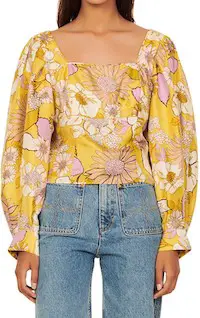 French Clothing Fashion Brand Parisian Style Floral Print Puff Sleeve Silk Blouse Sandro Paris Chic Style