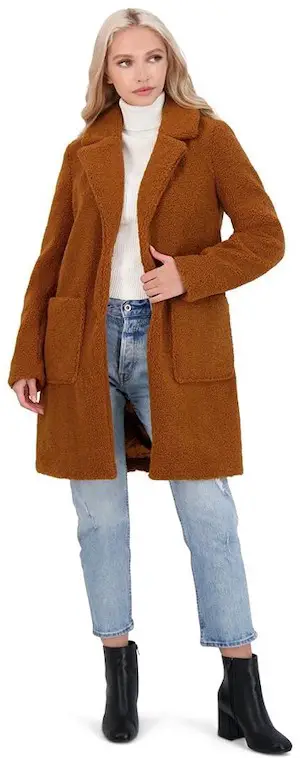 French Connection Teddy Faux Shearling Coat for Women Midi Coat Parisian Style Paris Chic Style