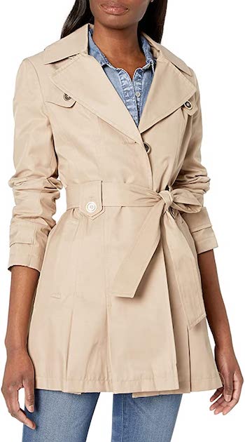 Via Spiga's Single-Breasted Belted Short Trench Coat For Petite Women With A Hood Paris Chic Style