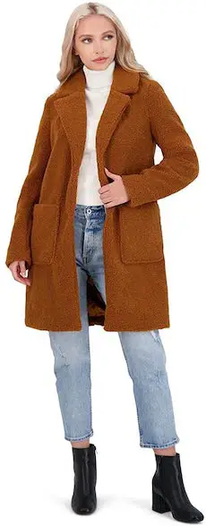 French Connection Faux Teddy Shearling Coat For Women- Parisian Style Shearling Coat